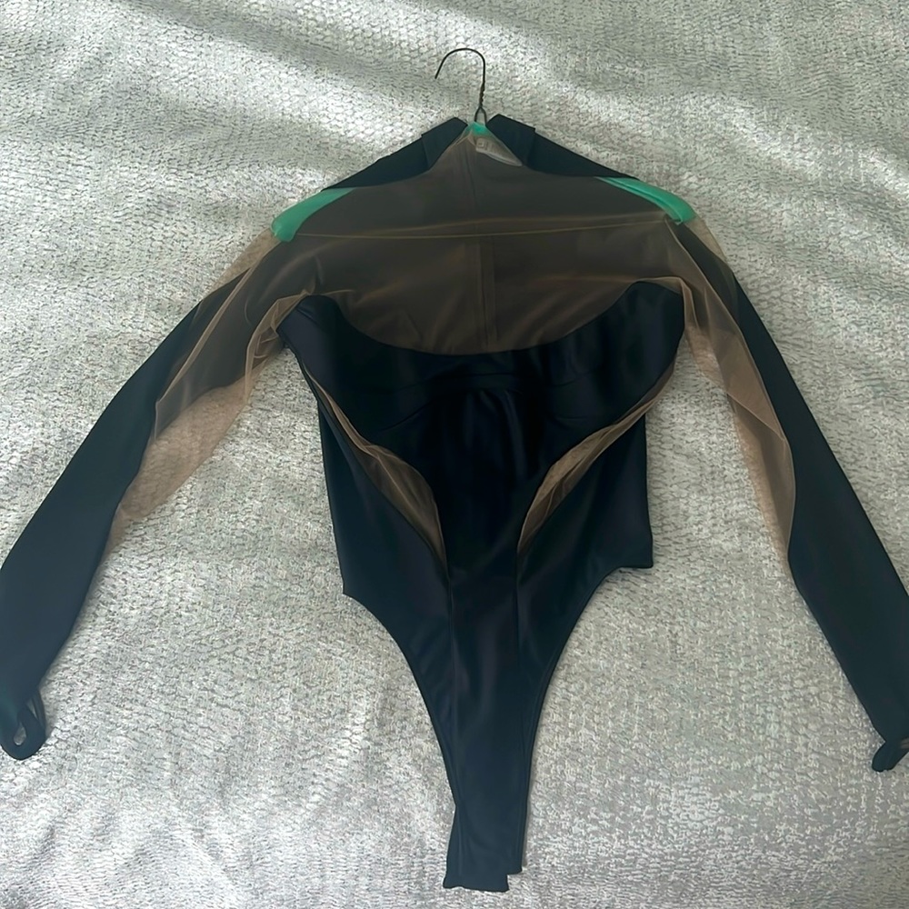 Mugler black and sheer bodysuit